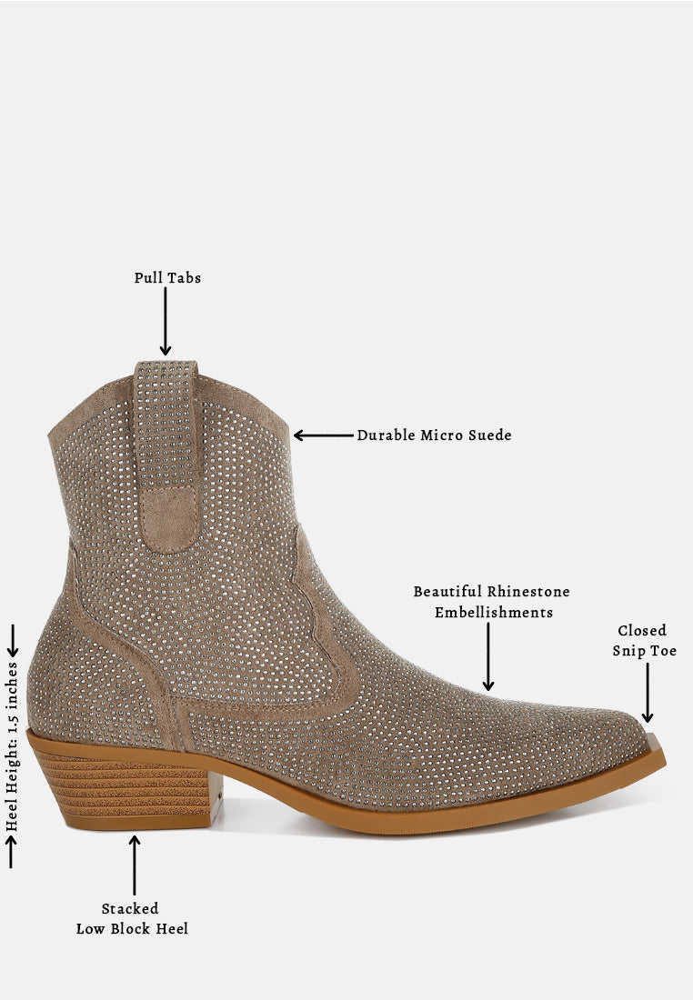 women embellished rhinestones cowboy boots#color_taupe