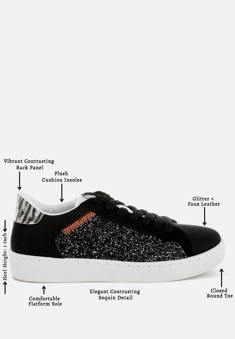 women glitter faux leather sneakers#color_black