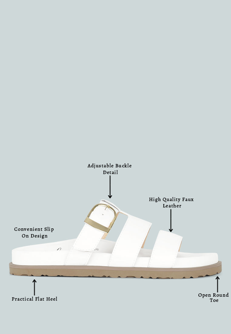 women strappy faux leather slip on flats#color_white