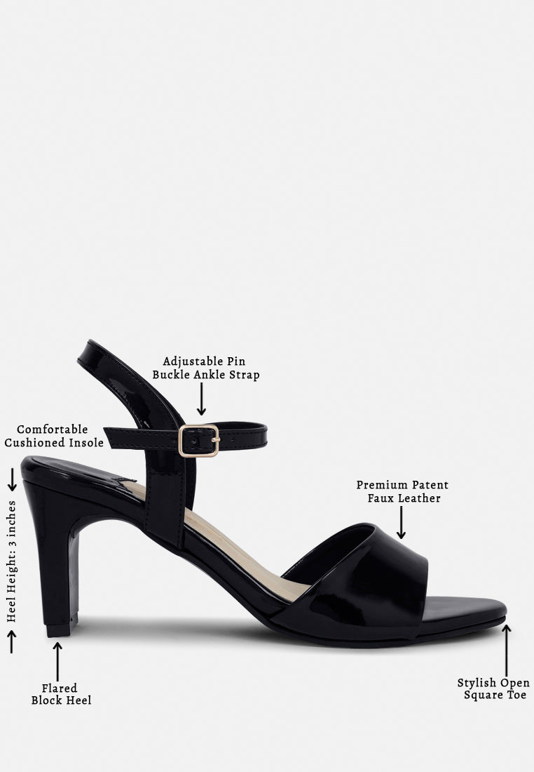 women glossy faux leather buckle sandals#color_black