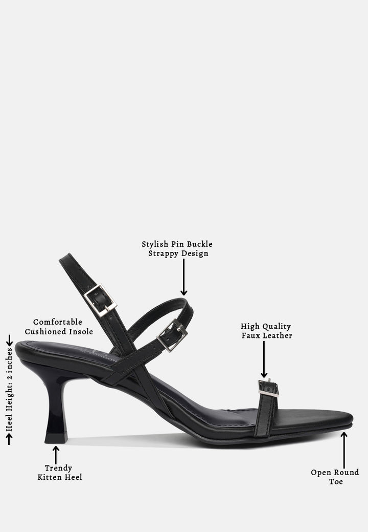 women strappy faux leather kitten heels#color_black