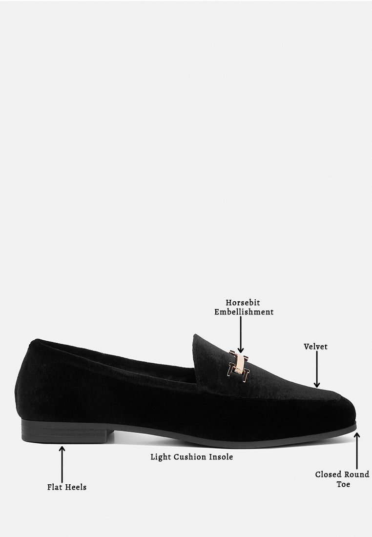 women horsebit embellsihed velvet loafers#color_black