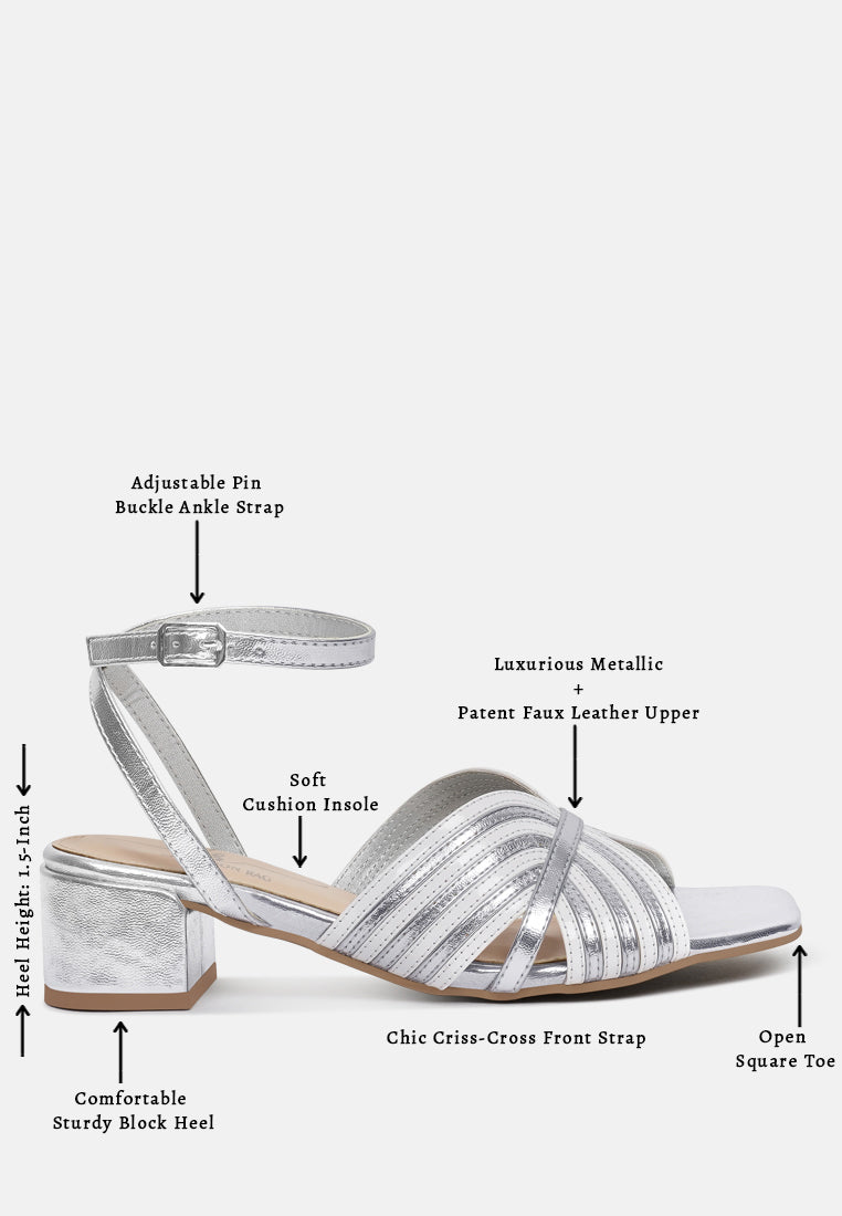 women square toe criss-cross ankle strap sandals#color_silver