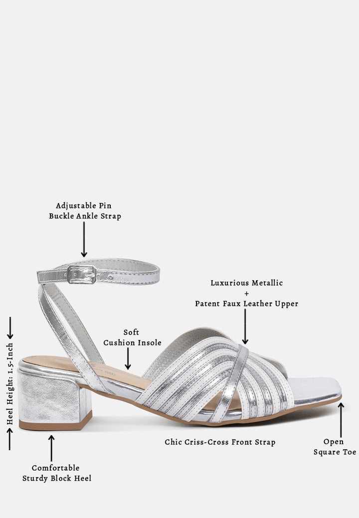 women square toe criss-cross ankle strap sandals#color_silver