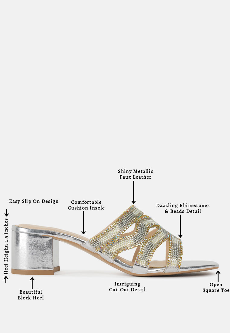 women rhinestones & bead embellished block heels#color_silver
