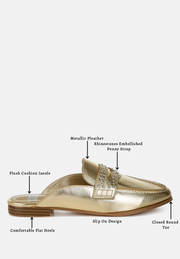 Women tud Detail Metallic Pleather Mules