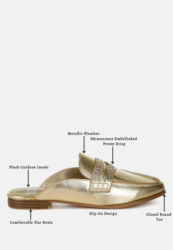 Women tud Detail Metallic Pleather Mules