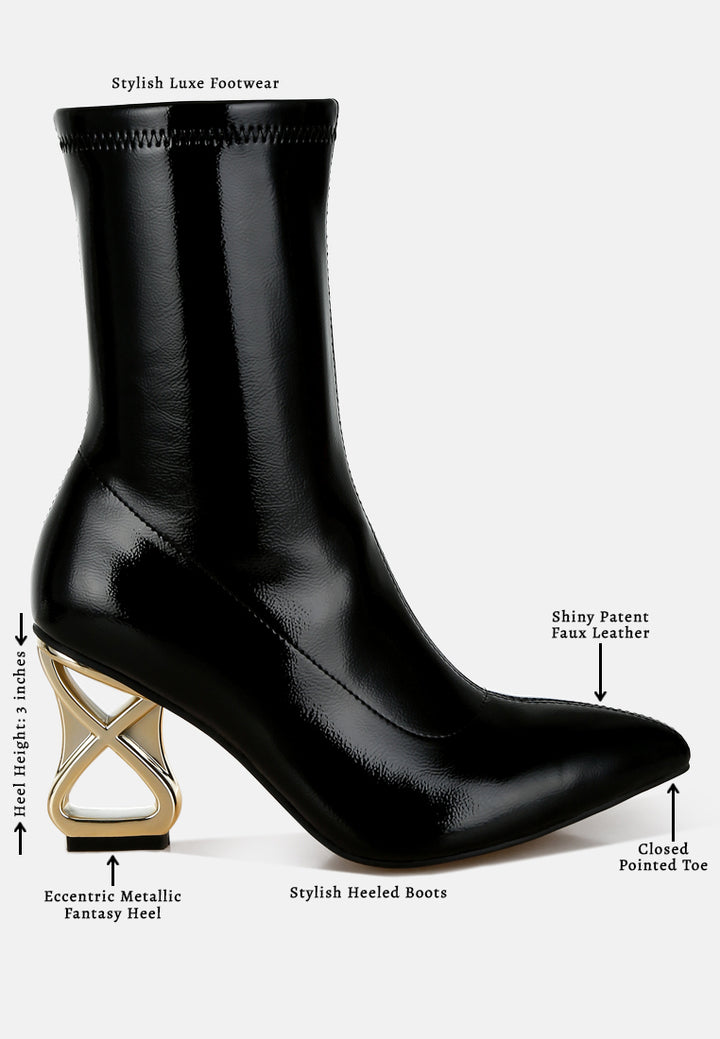 fantasy heel patent faux leather boots#colour_black