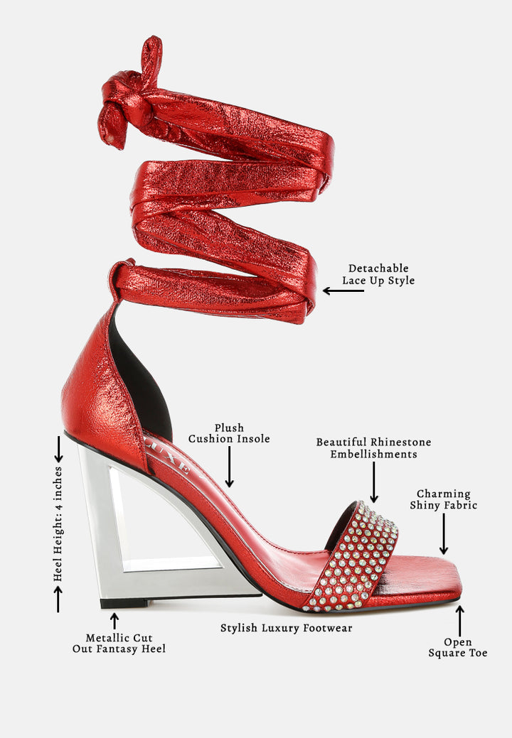women rhinestone studded lace-up fantasy heels#color_red