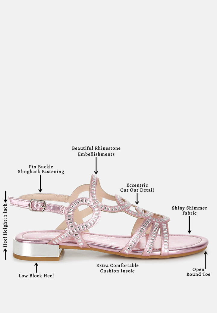 women cut out detail rhinestone flat sandals#color_pink