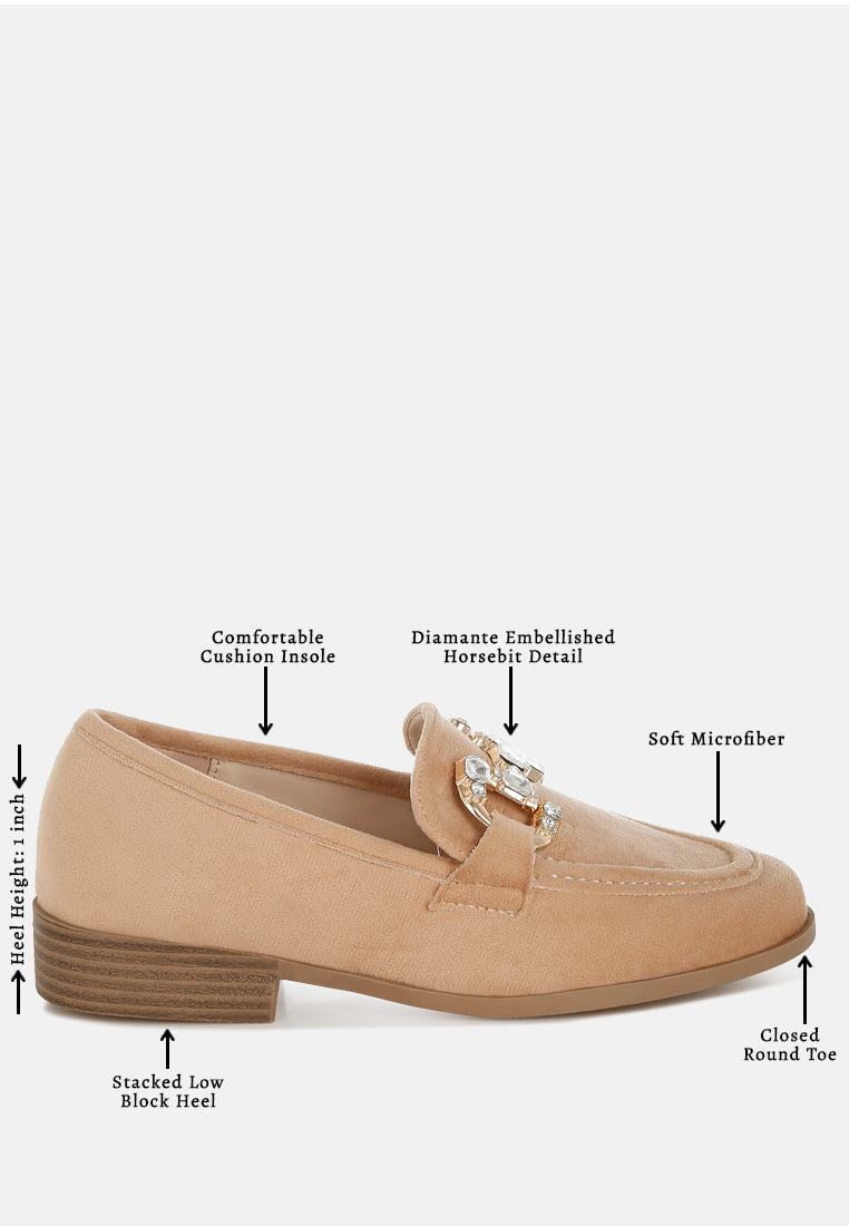 women diamante embellished horsebit loafers#color_beige