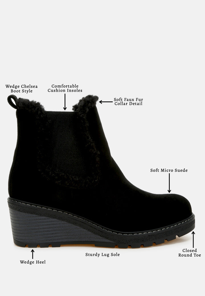 women faux fur lined chelsea boots#color_black