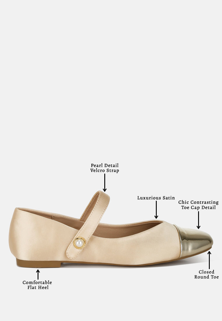women patent toe cap satin mary jane ballerina#color_gold