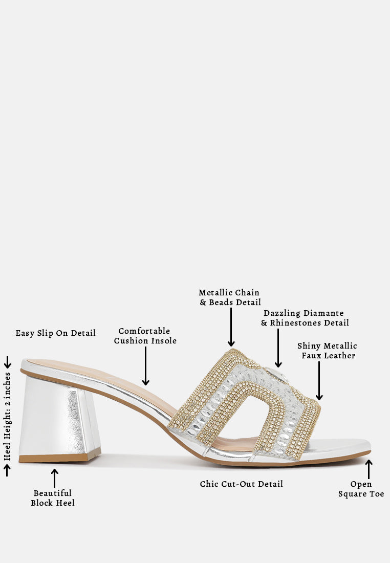 women embellished block heels#color_silver