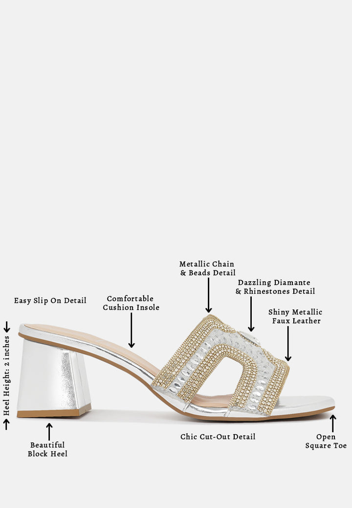 women embellished block heels#color_silver