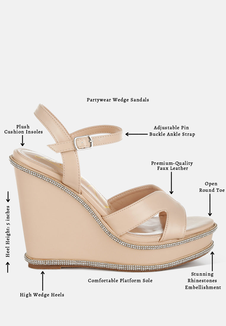 women rhinestones embellished wedge sandals#color_beige