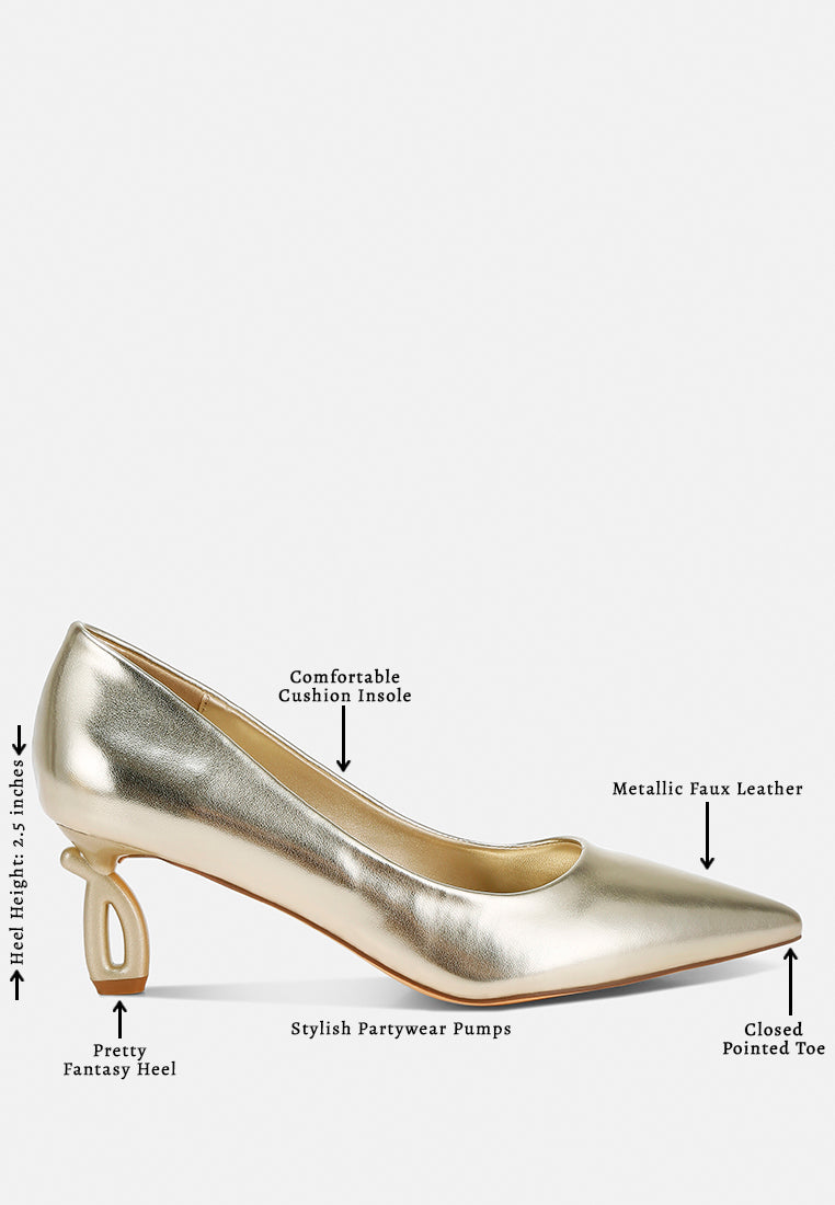 women metallic fantasy heel pumps#color_gold