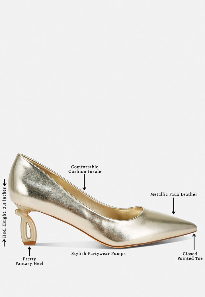 women metallic fantasy heel pumps#color_gold
