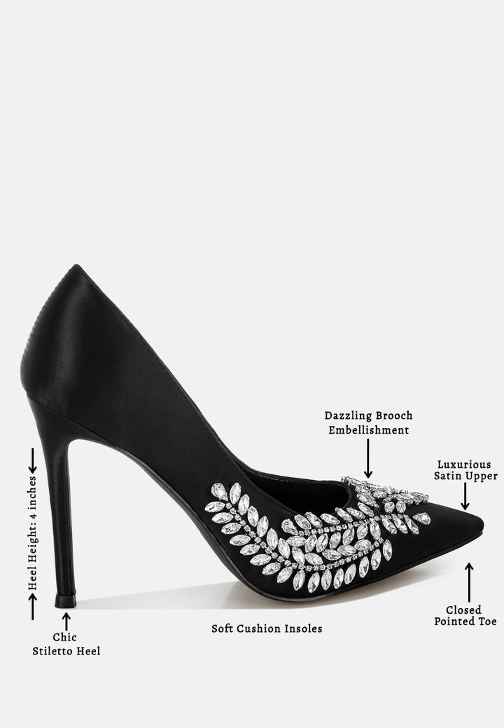 Women Ashlyn Rhinestones Embellished Satin Stiletto Pumps