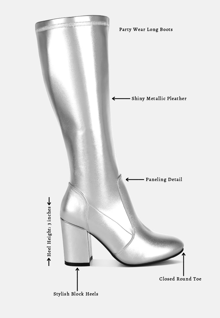 rag & co women metallic pleather long boots#color_silver