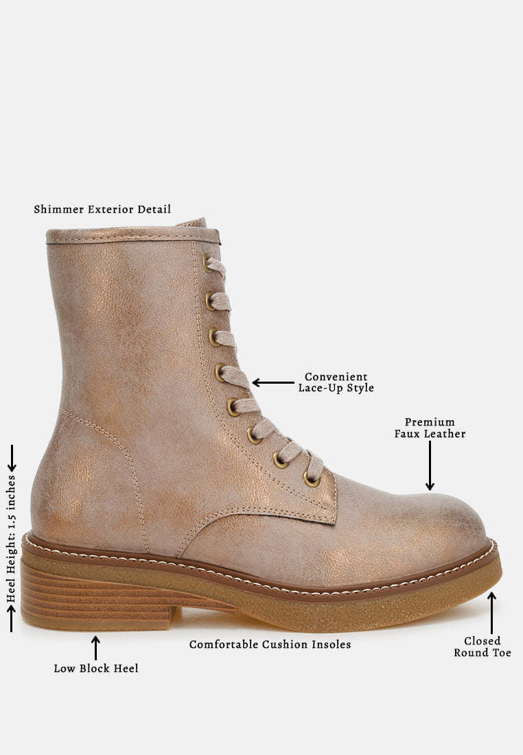 women faux leather lace up boots#color_tan