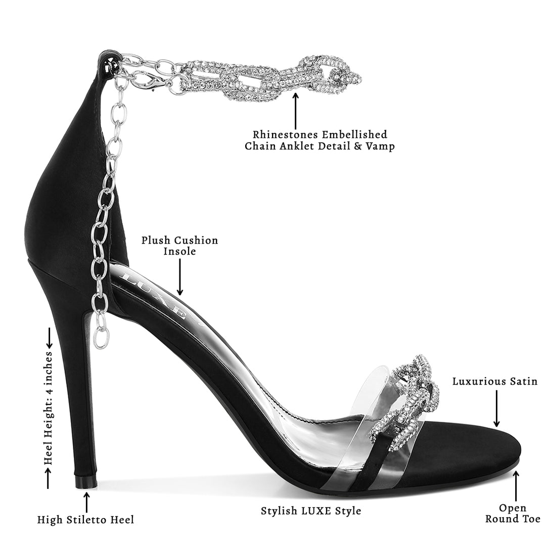 rhinestones chain stiletto sandals#color_black