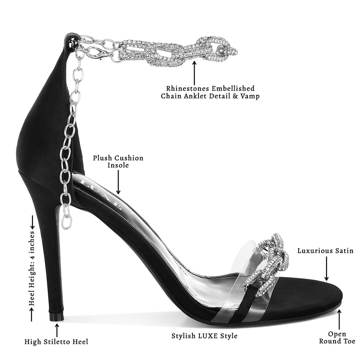 rhinestones chain stiletto sandals#color_black