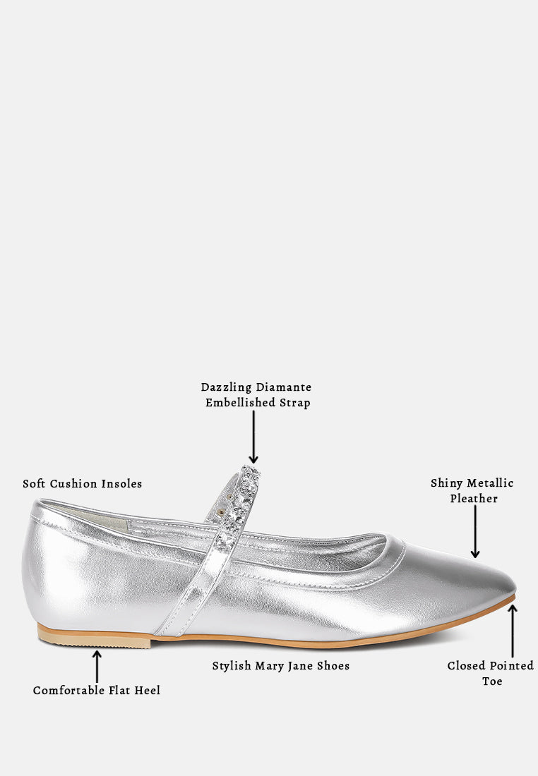 women metallic mary jane ballerinas#color_silver