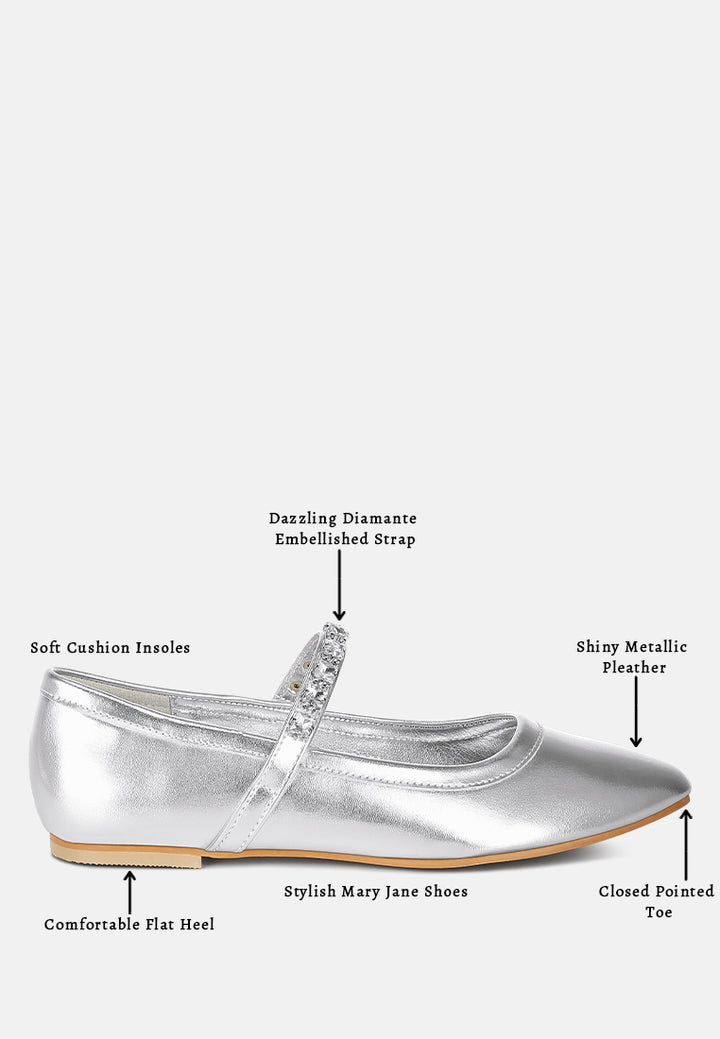 women metallic mary jane ballerinas#color_silver