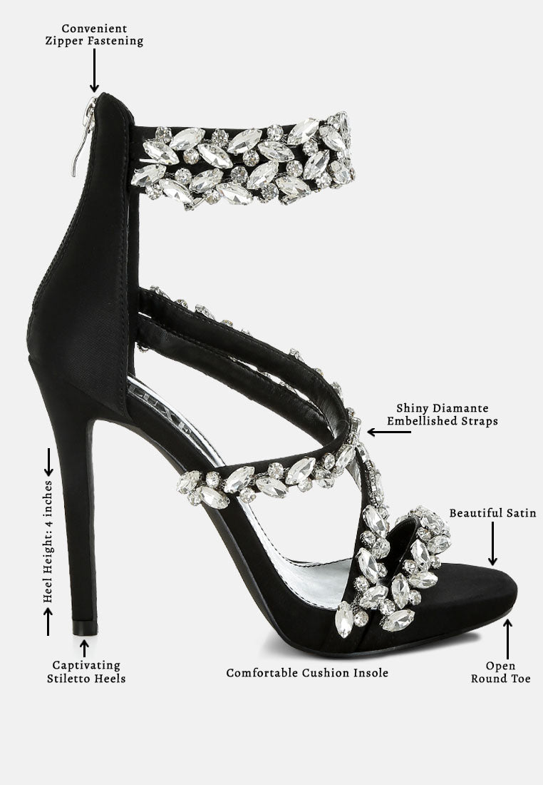 women diamante embellished stiletto heel sandals#color_black
