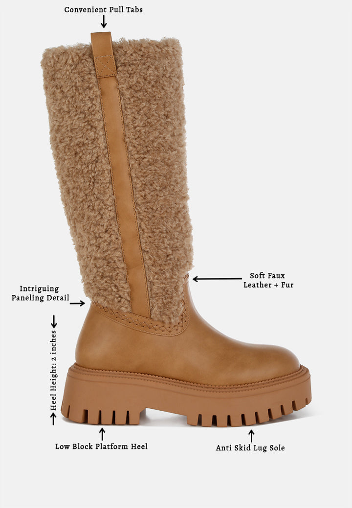 women fur detail calf length boots#color_beige