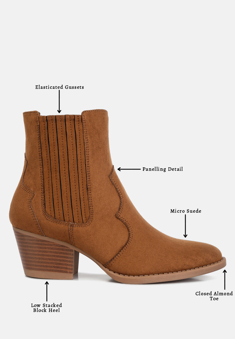 women ankle length low heel cowboy boots#color_tan