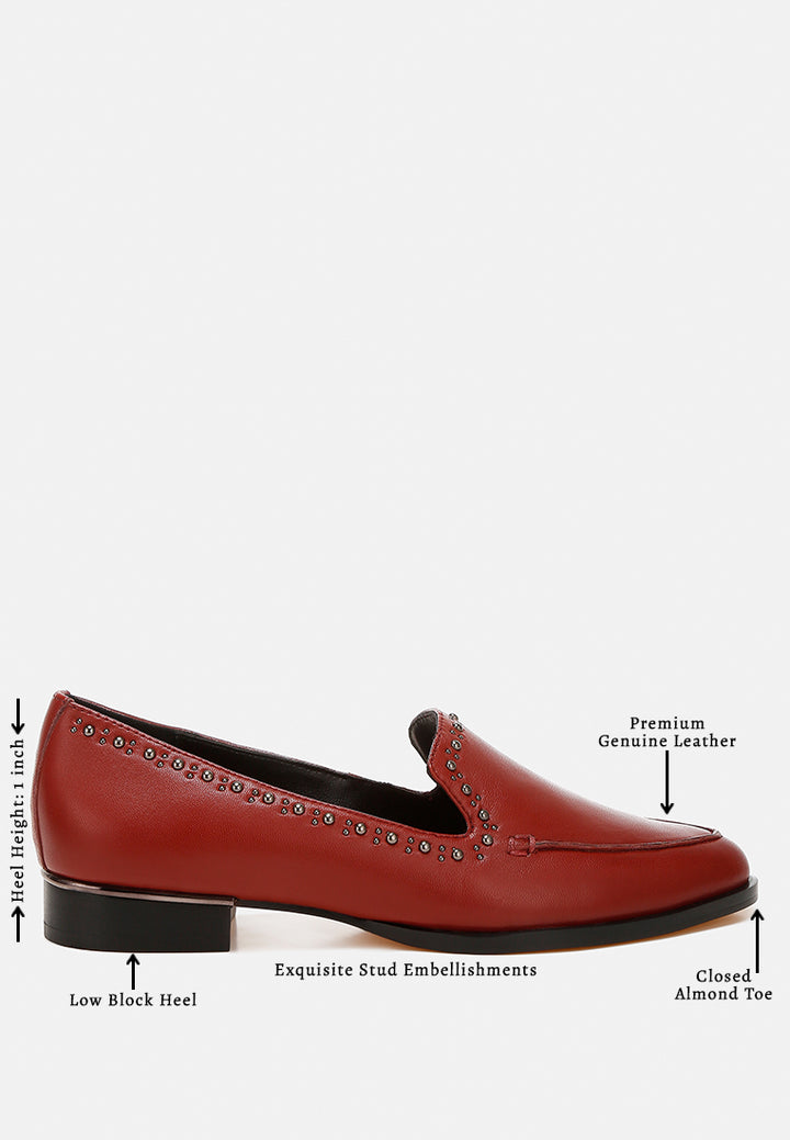 women delicate stud detail leather loafers#color_burgundy