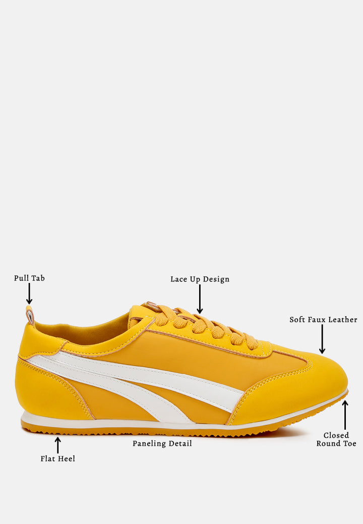 faux leather lace-up sneakers#color_yellow