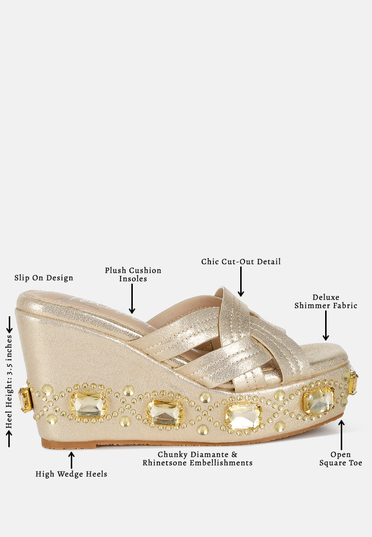 chunky diamante & rhinestone cut-out sandals#colur_gold