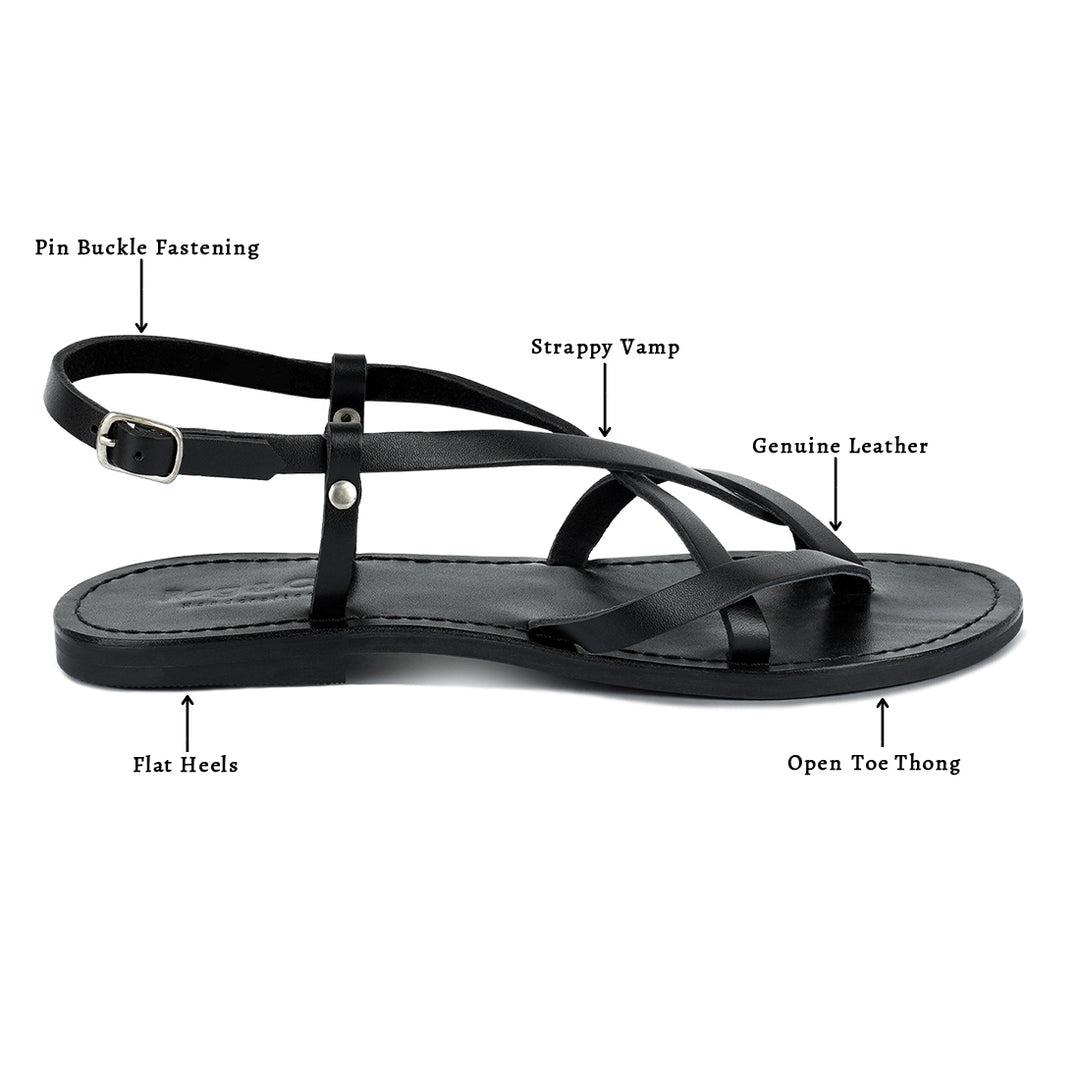 women rita strappy flat leather sandals#color_black