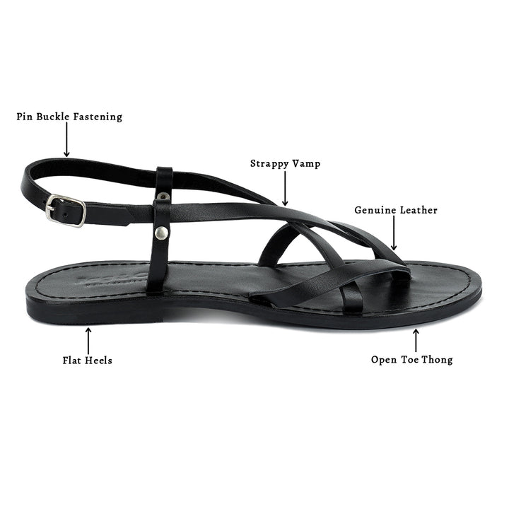 women rita strappy flat leather sandals#color_black