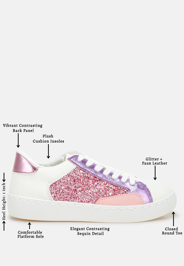 women glitter faux leather sneakers#color_pink