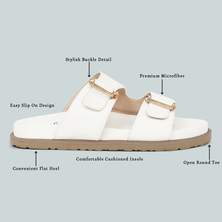 women microfiber buckle detail sandals#color_white