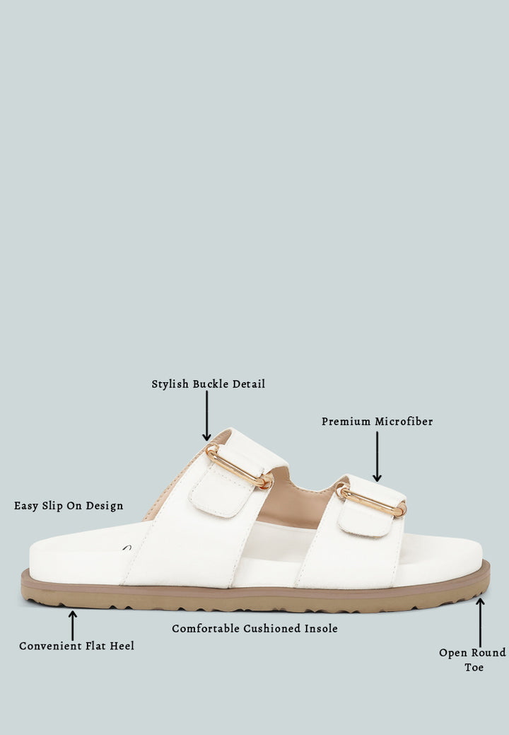 women microfiber buckle detail sandals#color_white