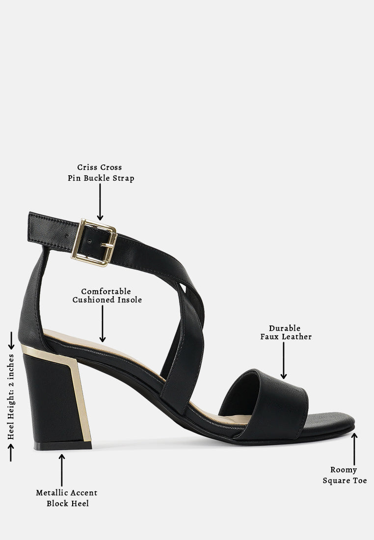 women square toe strappy block heels#color_black