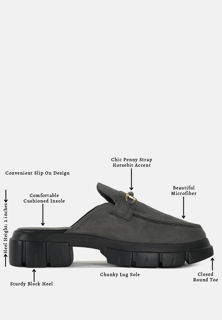 women microfiber penny strap mules#color_grey