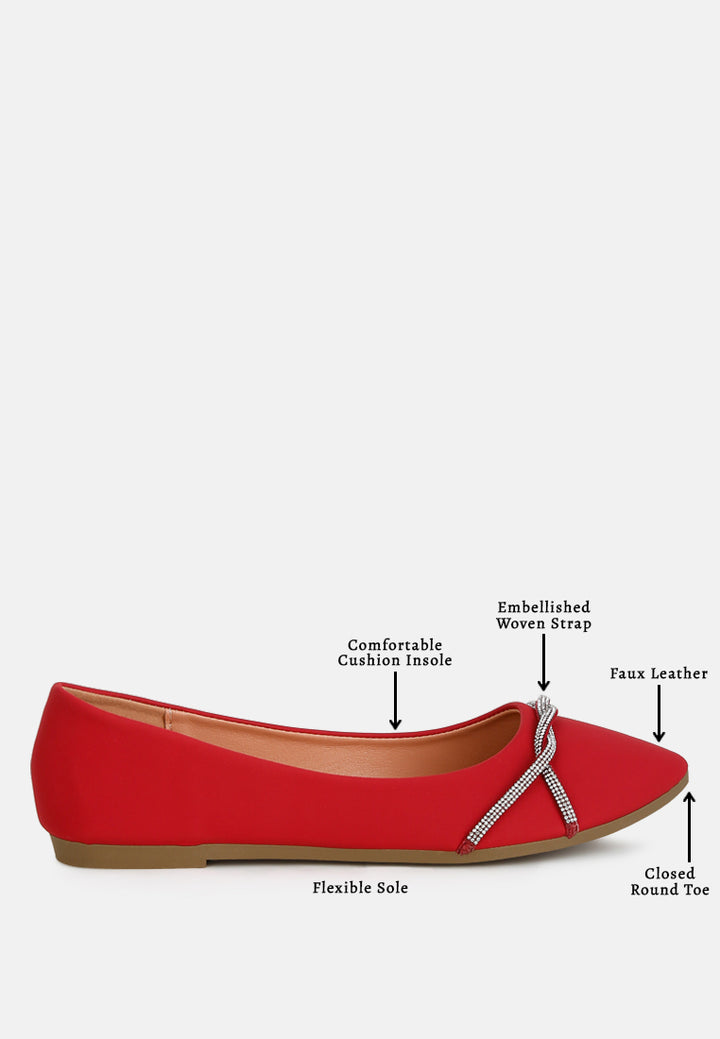 women rhinestone faux leather ballerinas#color_red