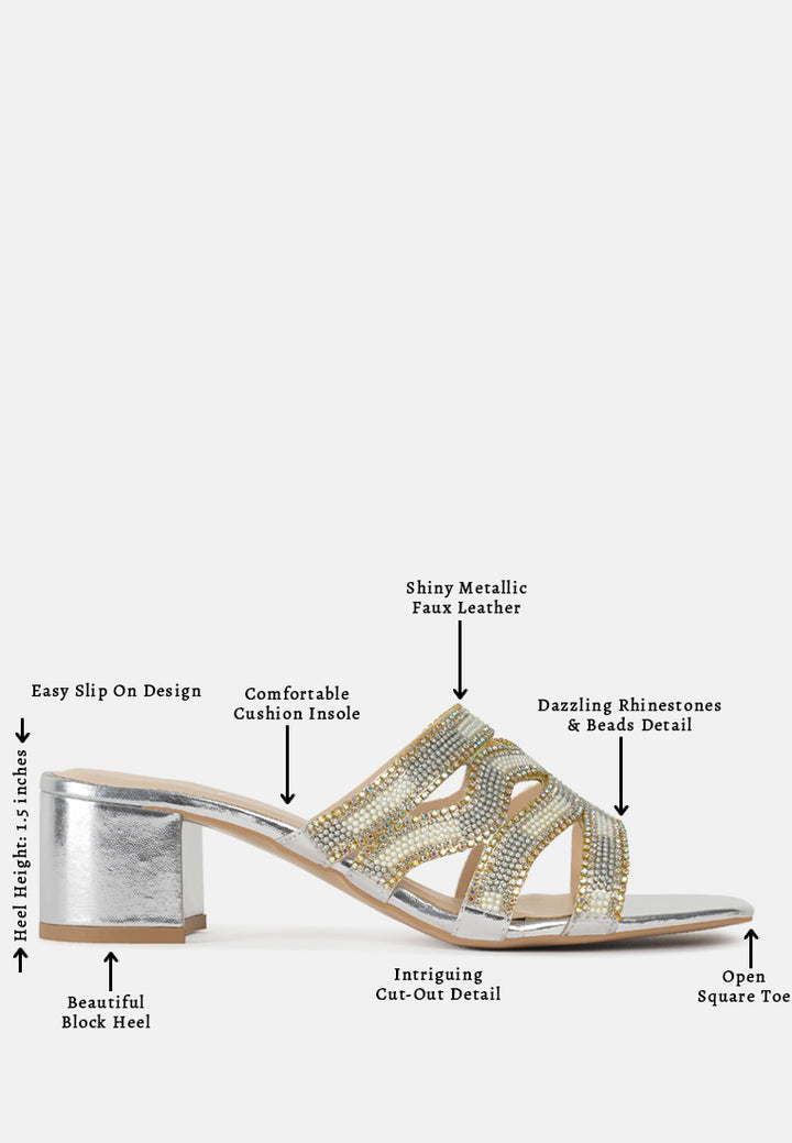 women rhinestones & bead embellished block heels#color_silver