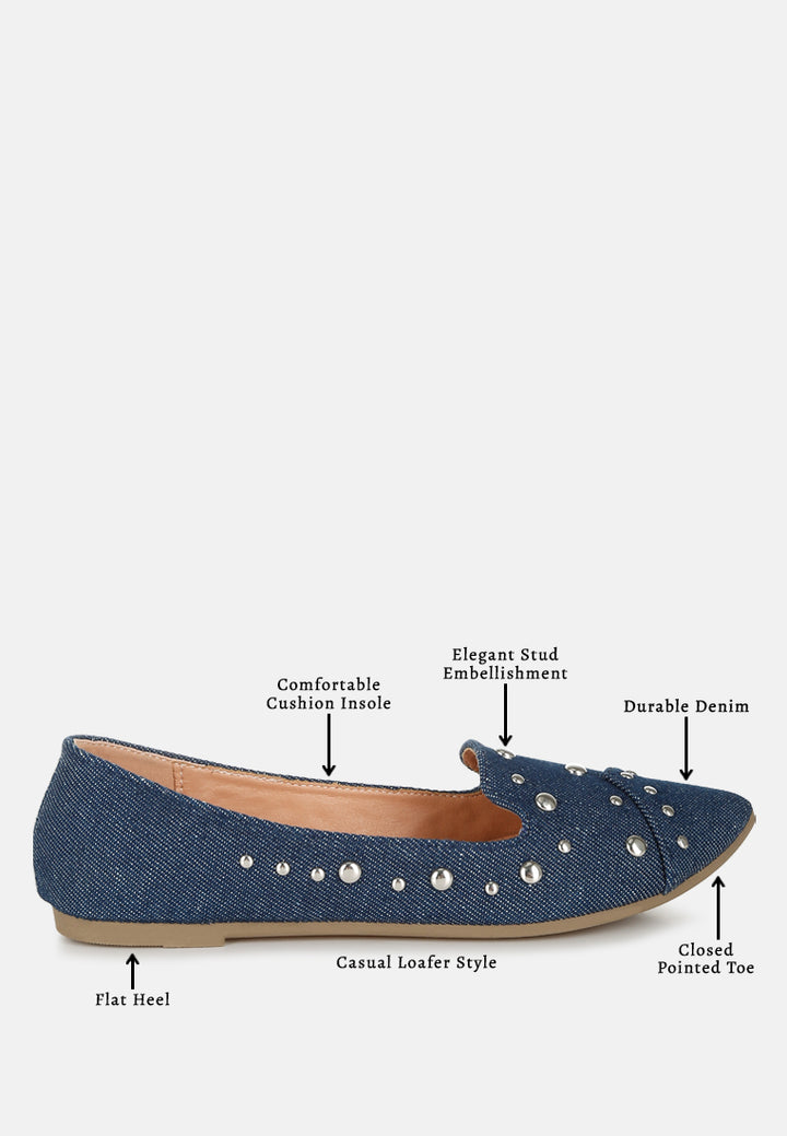 women stud emebllished ballet flats#color_denim