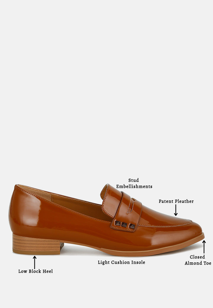 women patent pleather penny loafers#color_tan