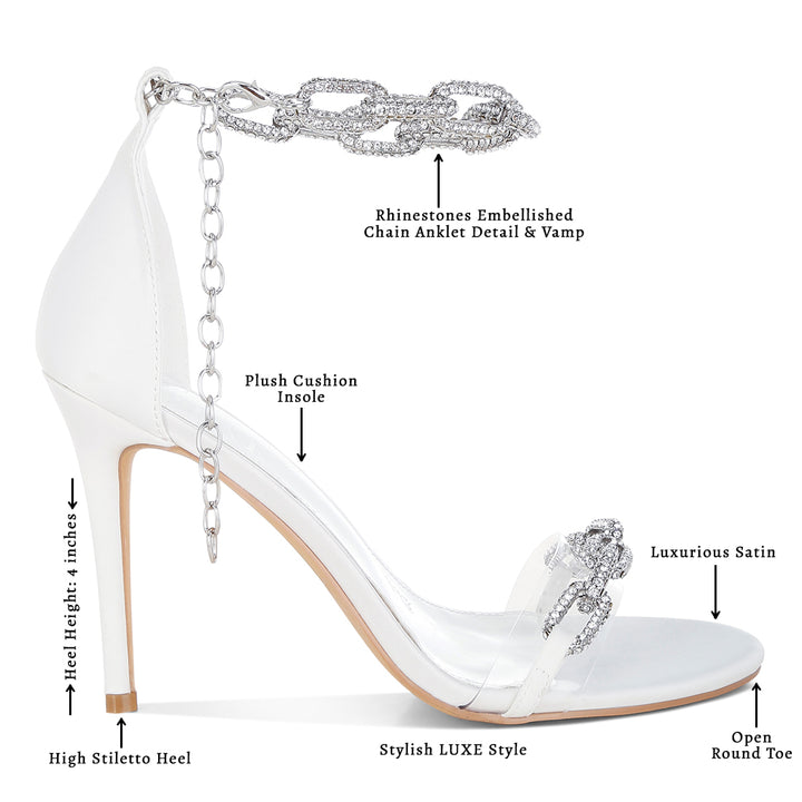rhinestones chain stiletto sandals#color_white