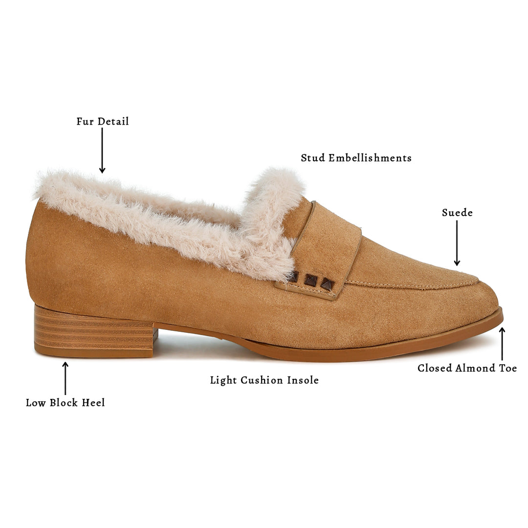 fur trim suede loafers#color_beige