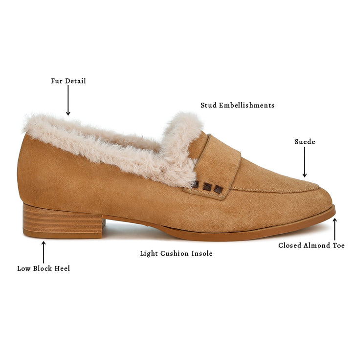 fur trim suede loafers#color_beige