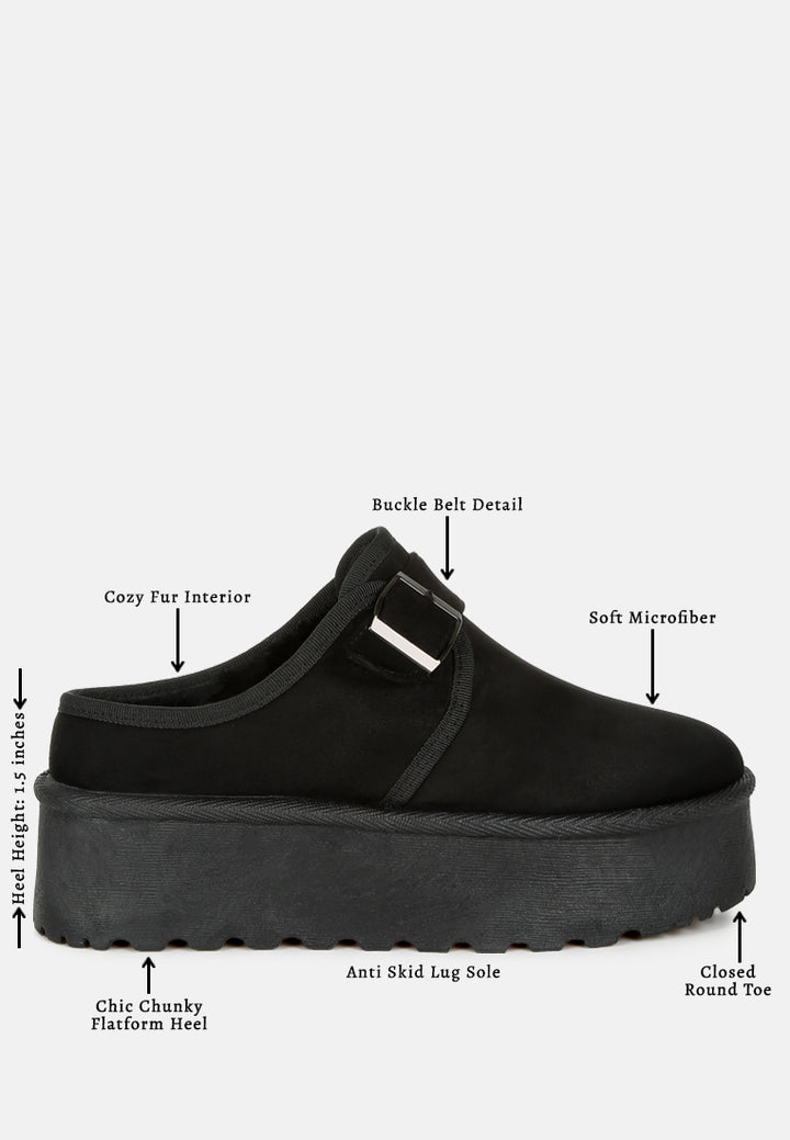 women buckle strap fur platform classic slip-on#color_black
